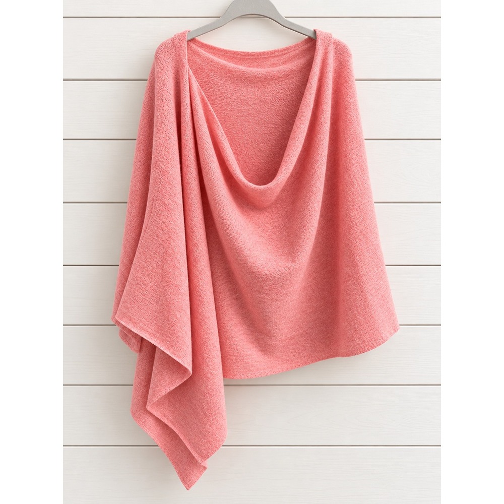 Claudia Nichole Cashmere Poncho Coral Pink Asymmetrical Knit Wrap One Size